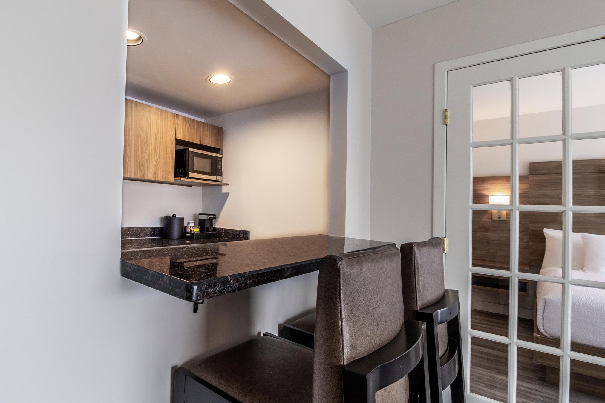 Kitchenette counter and french doors